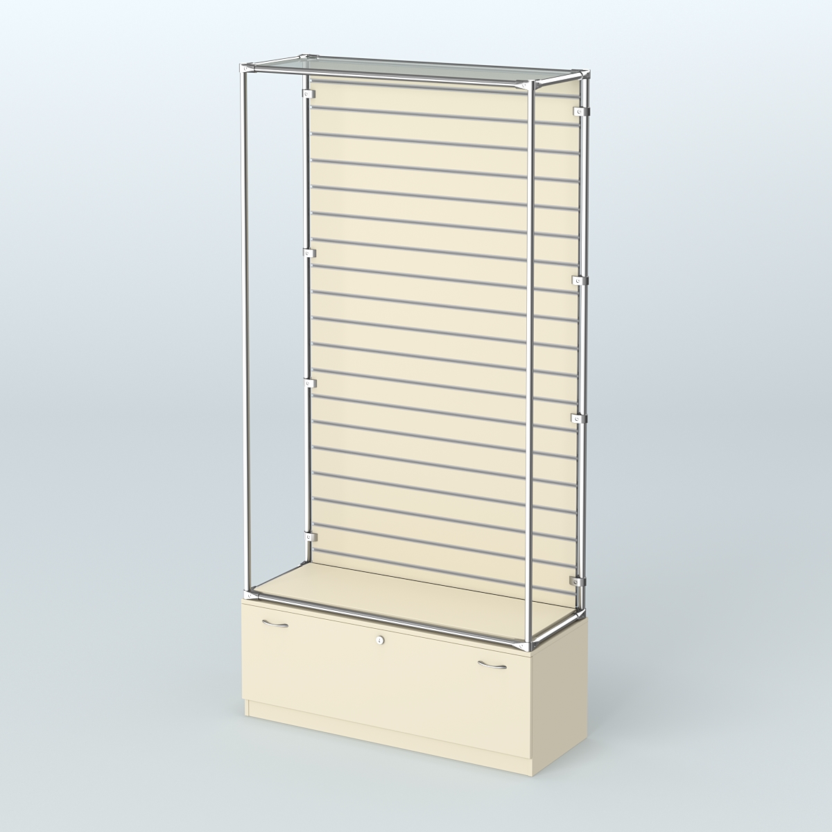 Торговая система ХРОМ (задняя стенка - Экономпанель) №4 с тумбой Т-11 Крем Вайс