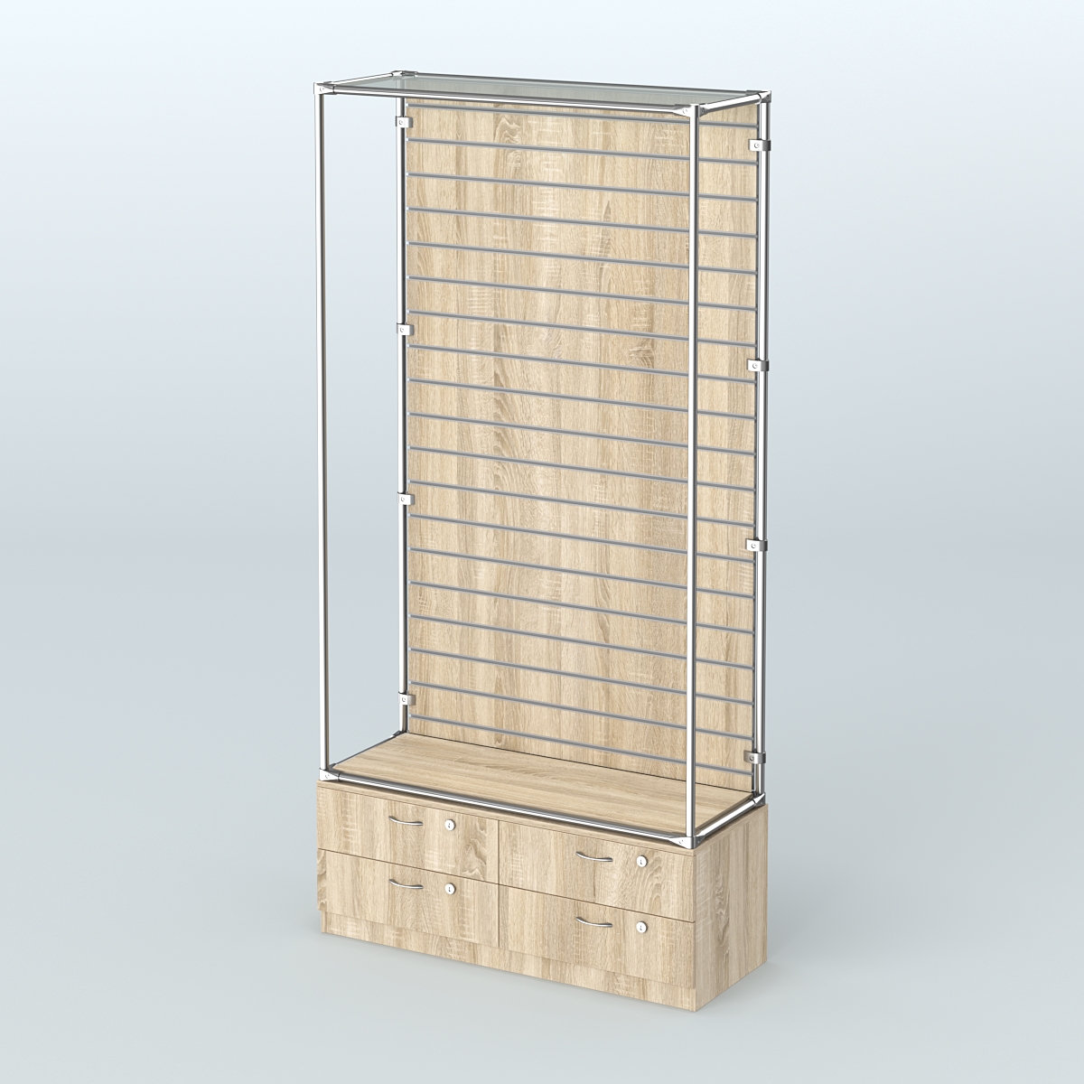 Торговая система ХРОМ (задняя стенка - Экономпанель) №5 с тумбой Т-14 Дуб Сонома