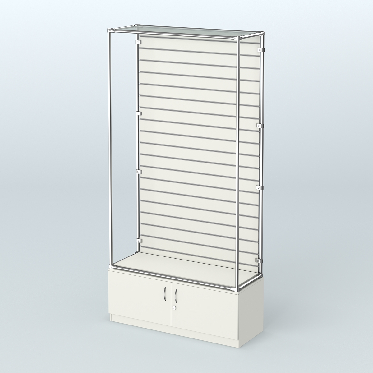 Торговая система ХРОМ (задняя стенка - Экономпанель) №7 с тумбой Т-21 Белый