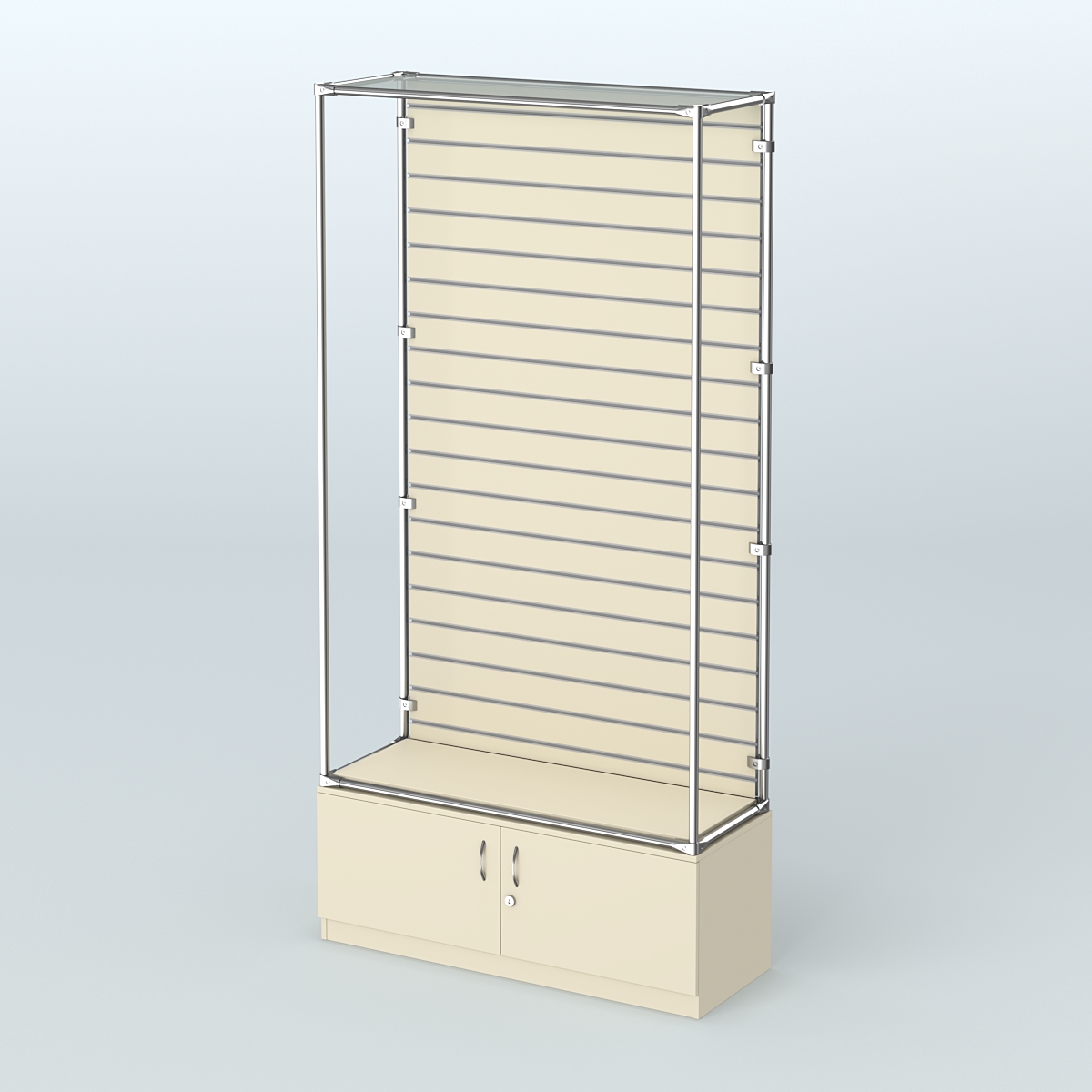 Торговая система ХРОМ (задняя стенка - Экономпанель) №7 с тумбой Т-21 Крем Вайс