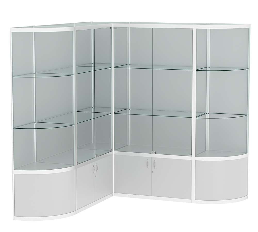 Витрина из профиля в угол зала с секторами №2 (задняя стенка - ДВП) Серый