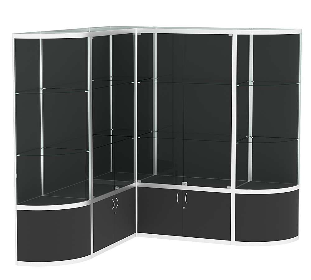 Витрина из профиля в угол зала с секторами №2 (задняя стенка - ДВП) Черный