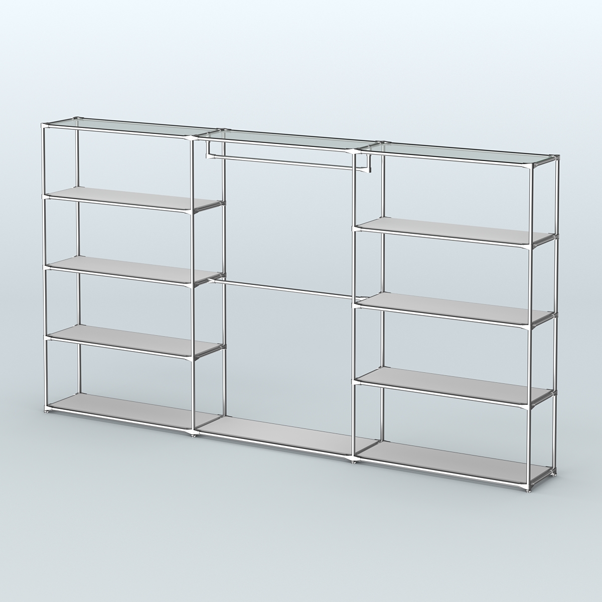 Торговая система ХРОМ без ДСП 3600 мм с полками ДСП и поручнями №1 Серый