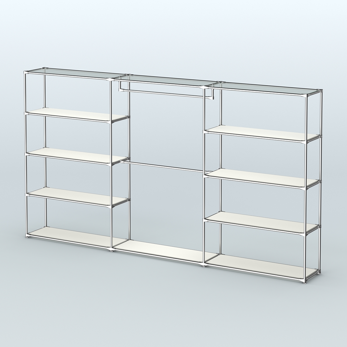 Торговая система ХРОМ без ДСП 3600 мм с полками ДСП и поручнями №1 Белый