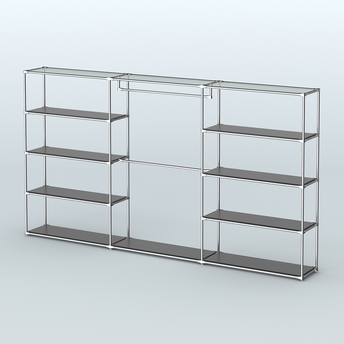 Торговая система ХРОМ без ДСП 3600 мм с полками ДСП и поручнями №1 Черный