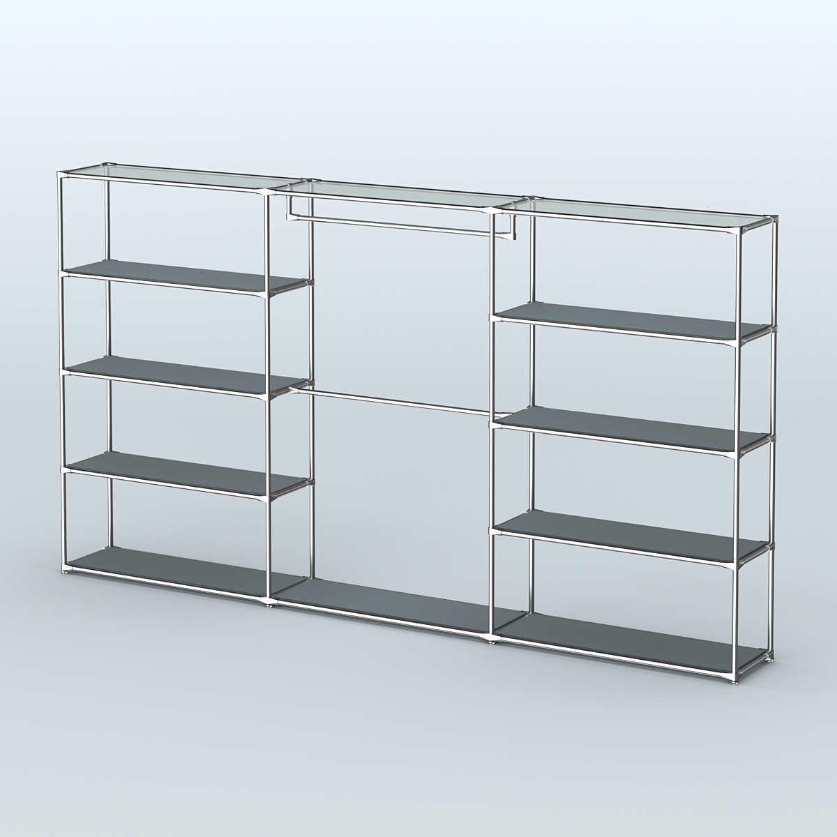 Торговая система ХРОМ без ДСП 3600 мм с полками ДСП и поручнями №1 Темно-Серый