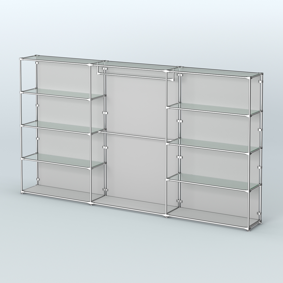 Торговая система ХРОМ (задняя стенка - ДСП) 3600 мм с прозрачными полками и поручнями №1 Серый