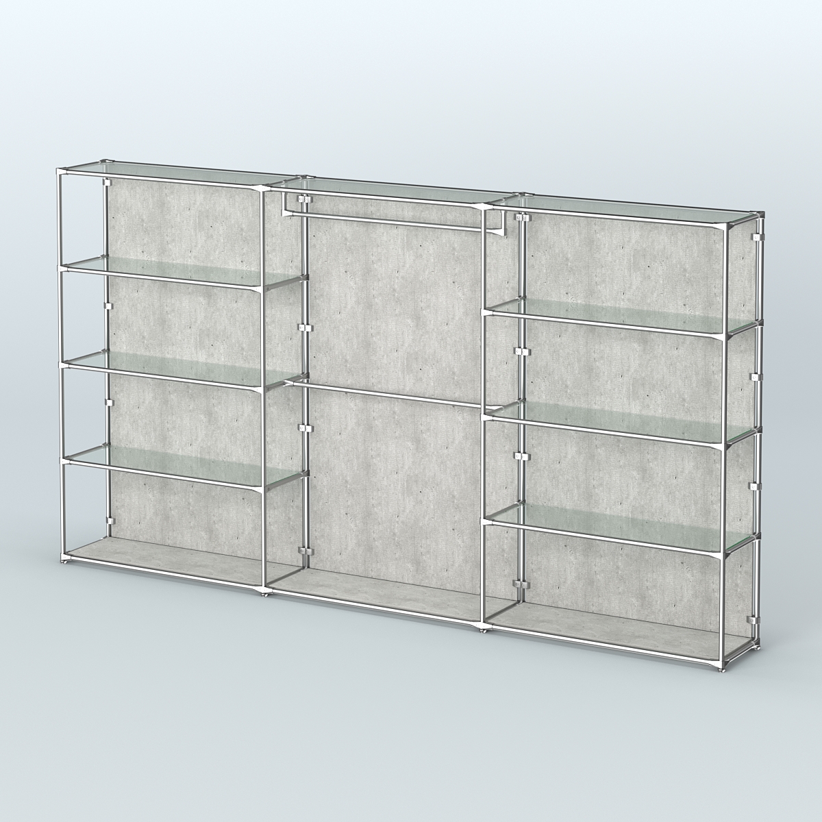 Торговая система ХРОМ (задняя стенка - ДСП) 3600 мм с прозрачными полками и поручнями №1 Метрополитан Грей