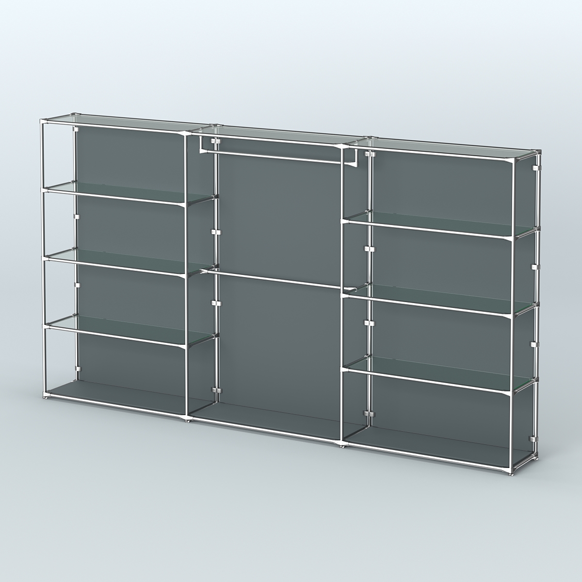 Торговая система ХРОМ (задняя стенка - ДСП) 3600 мм с прозрачными полками и поручнями №1 Темно-Серый
