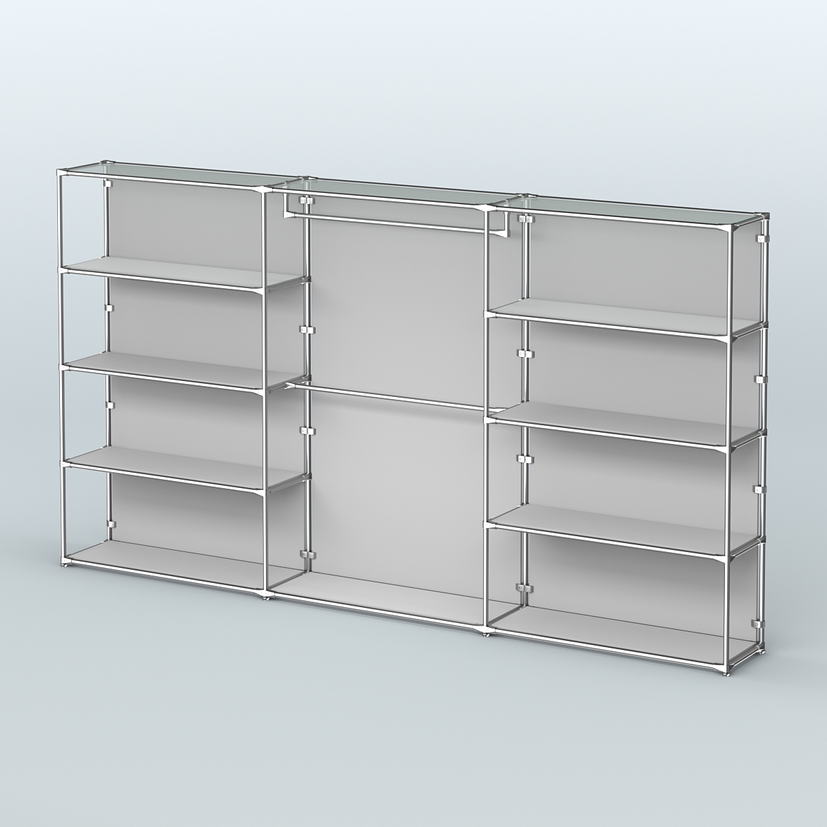 Торговая система ХРОМ (задняя стенка - ДСП) 3600 мм с полками ДСП и поручнями №1 Серый