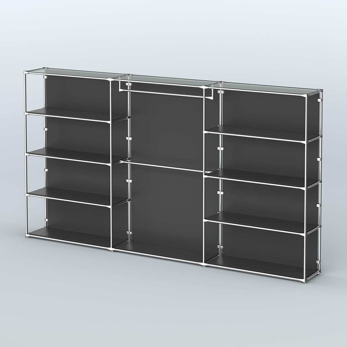 Торговая система ХРОМ (задняя стенка - ДСП) 3600 мм с полками ДСП и поручнями №1 Черный