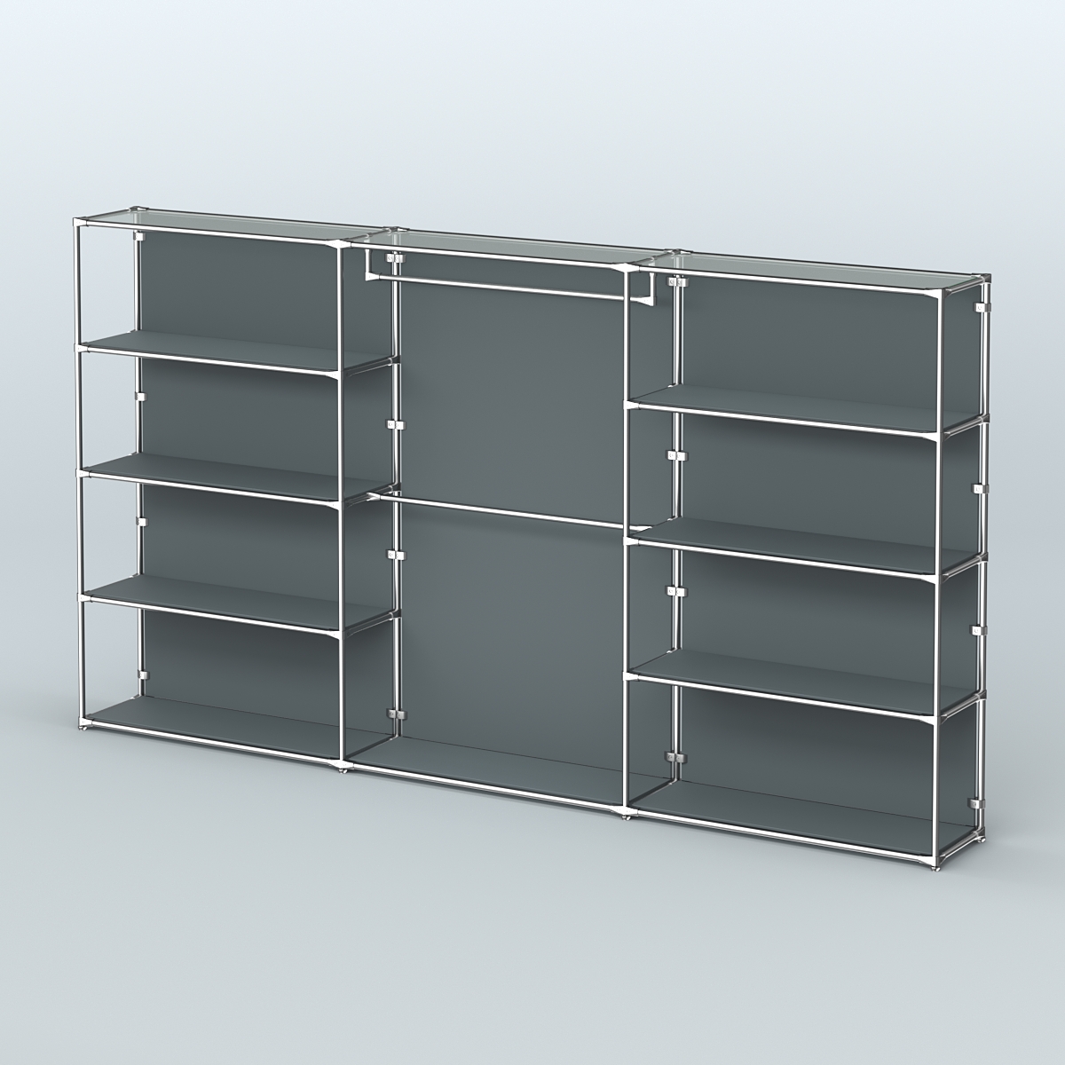 Торговая система ХРОМ (задняя стенка - ДСП) 3600 мм с полками ДСП и поручнями №1 Темно-Серый