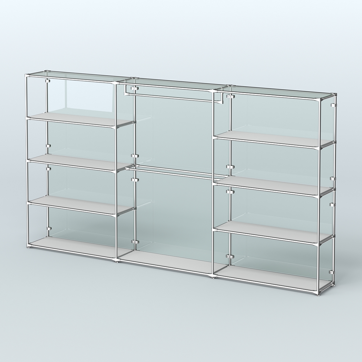 Торговая система ХРОМ (задняя стенка - стекло) 3600 мм с полками ДСП и поручнями №1 Серый