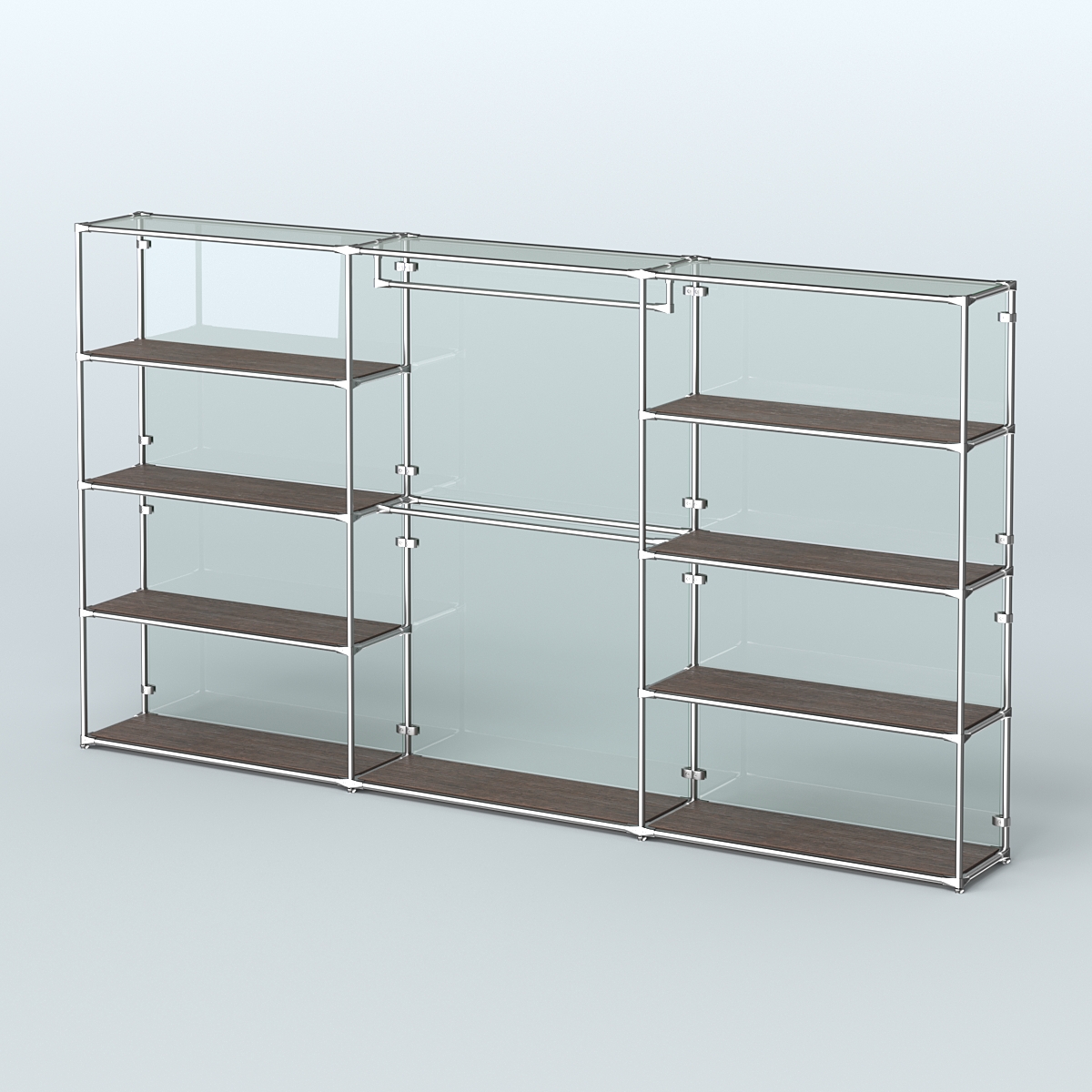 Торговая система ХРОМ (задняя стенка - стекло) 3600 мм с полками ДСП и поручнями №1 Дуб Венге