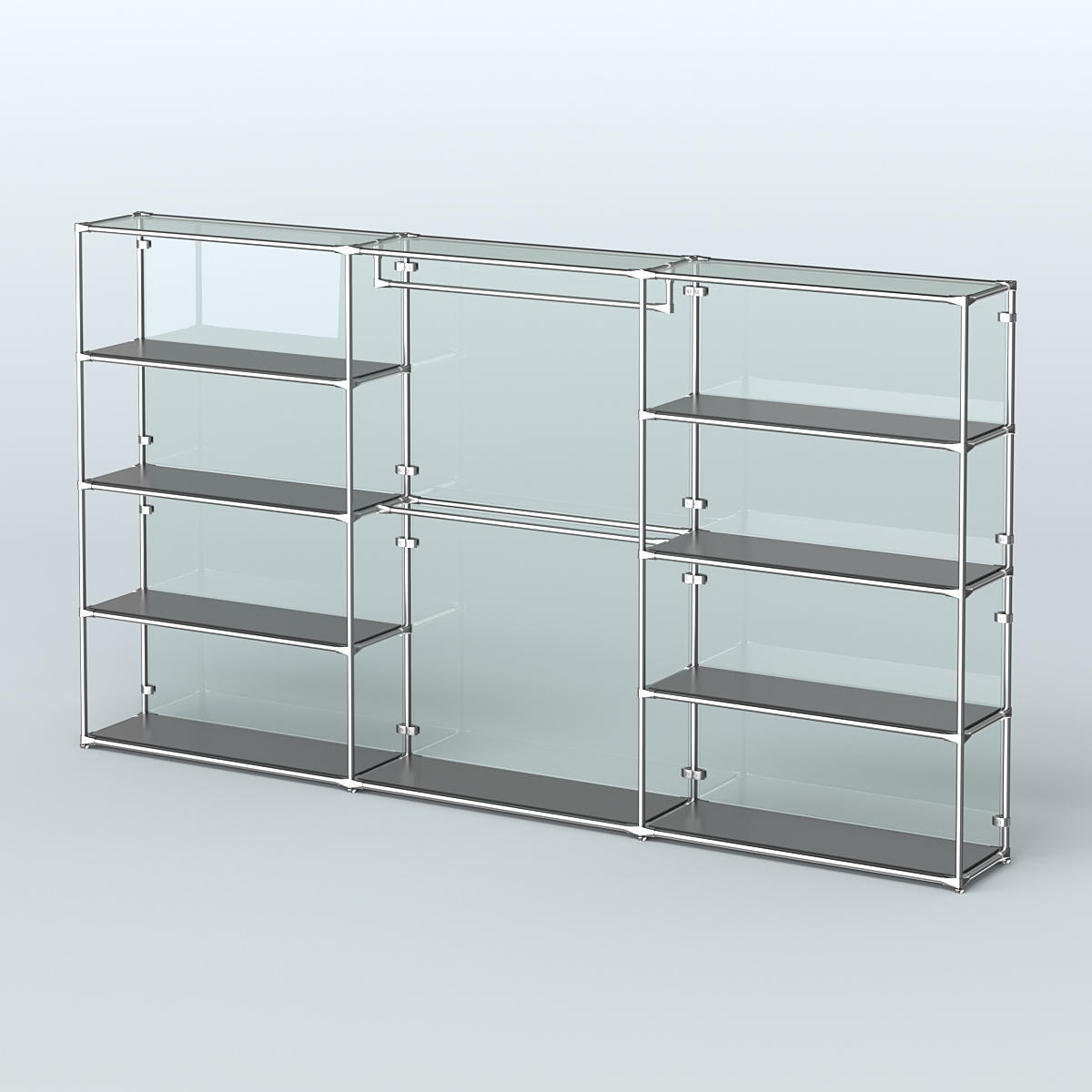 Торговая система ХРОМ (задняя стенка - стекло) 3600 мм с полками ДСП и поручнями №1 Черный