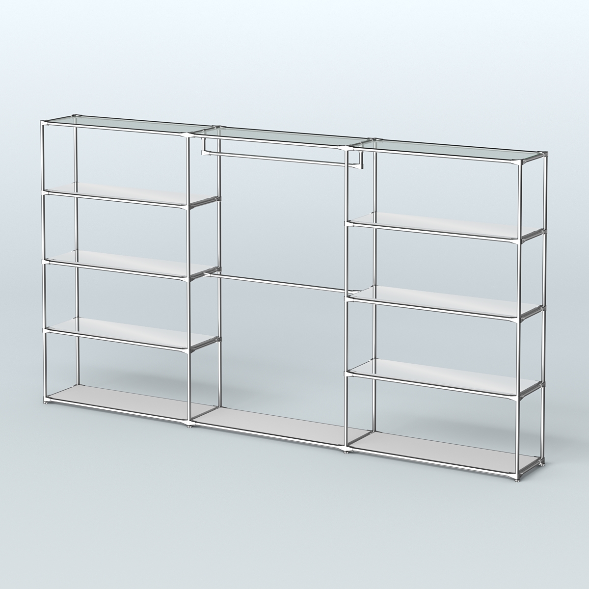 Торговая система ХРОМ без ДСП 3600 мм с зеркальными полками и поручнями №1 Серый