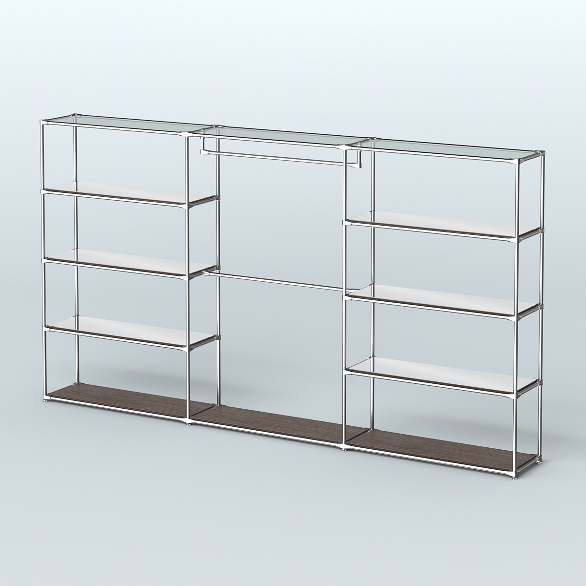 Торговая система ХРОМ без ДСП 3600 мм с зеркальными полками и поручнями №1 Дуб Венге