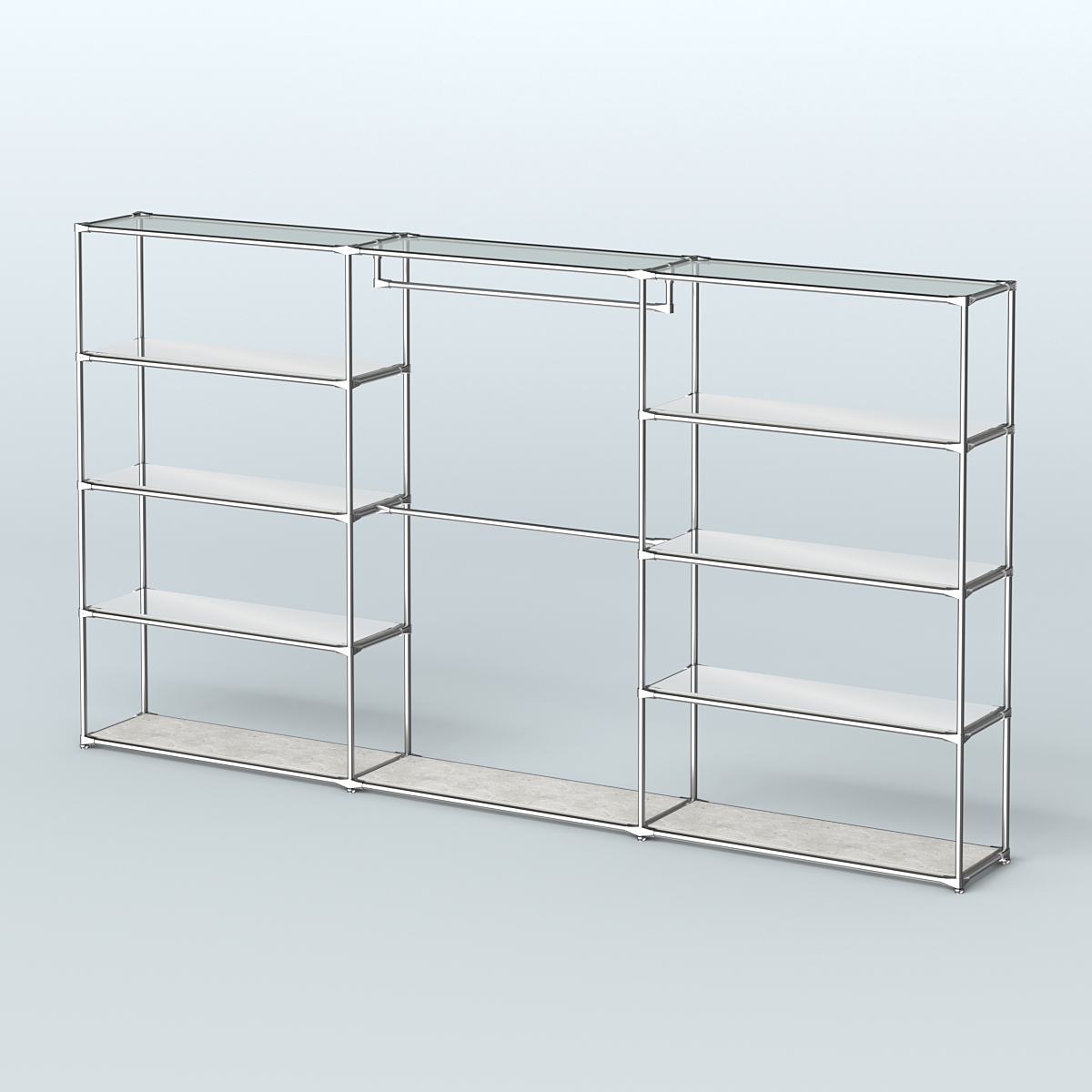 Торговая система ХРОМ без ДСП 3600 мм с зеркальными полками и поручнями №1 Метрополитан Грей