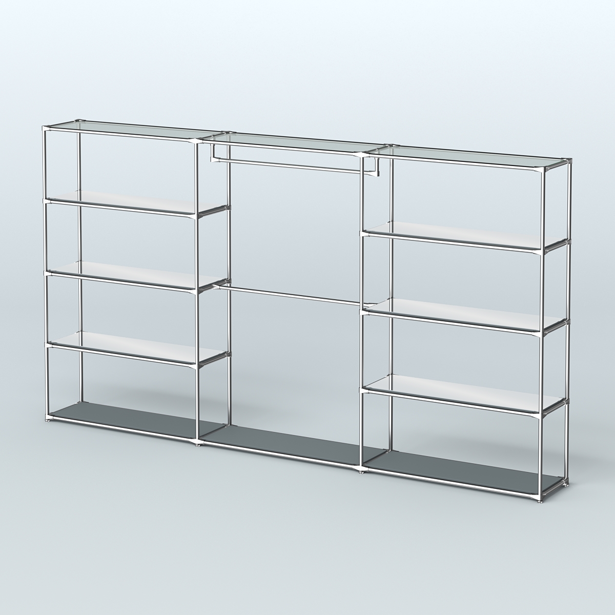 Торговая система ХРОМ без ДСП 3600 мм с зеркальными полками и поручнями №1 Темно-Серый