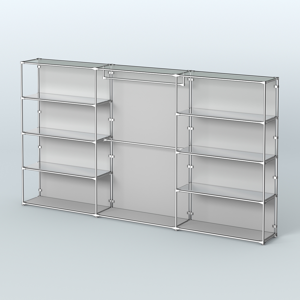 Торговая система ХРОМ (задняя стенка - ДСП) 3600 мм с зеркальными полками и поручнями №1 Серый