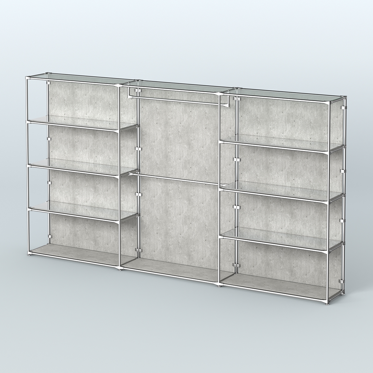 Торговая система ХРОМ (задняя стенка - ДСП) 3600 мм с зеркальными полками и поручнями №1 Метрополитан Грей