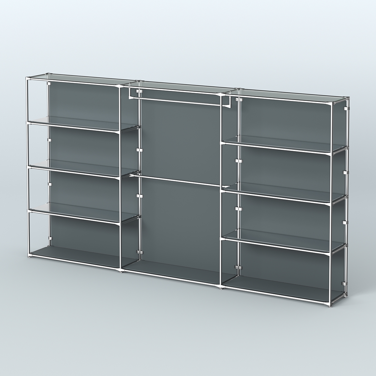 Торговая система ХРОМ (задняя стенка - ДСП) 3600 мм с зеркальными полками и поручнями №1 Темно-Серый