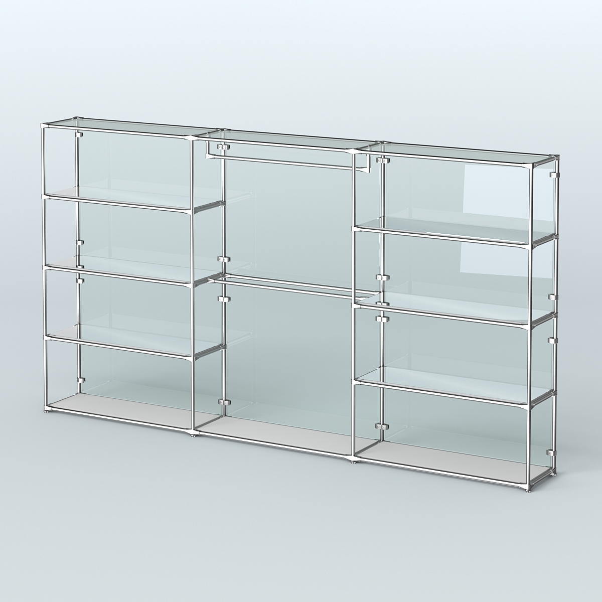 Торговая система ХРОМ (задняя стенка - стекло) 3600 мм с зеркальными полками и поручнями №1 Серый