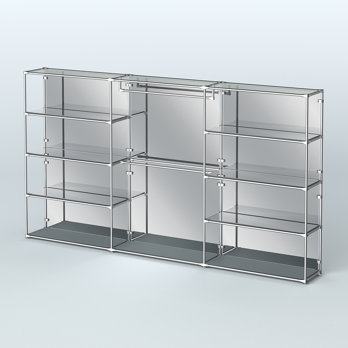 Торговая система ХРОМ (задняя стенка - зеркало) 3600 мм с зеркальными полками и поручнями №1 Темно-Серый