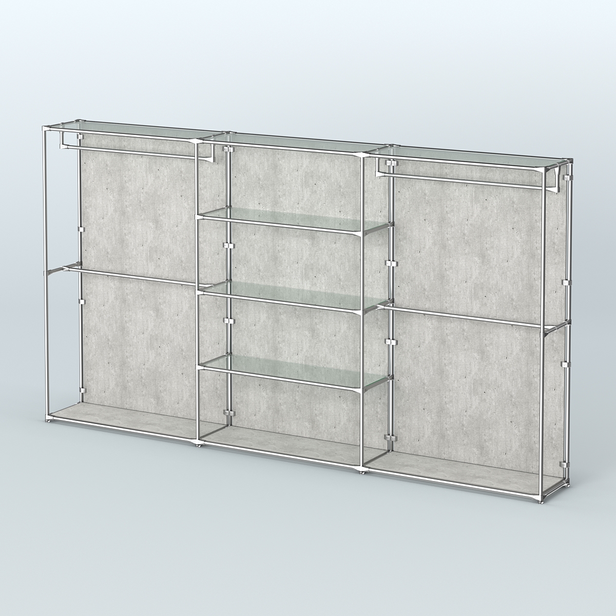 Торговая система ХРОМ (задняя стенка - ДСП) 3600 мм с прозрачными полками и поручнями №2 Метрополитан Грей