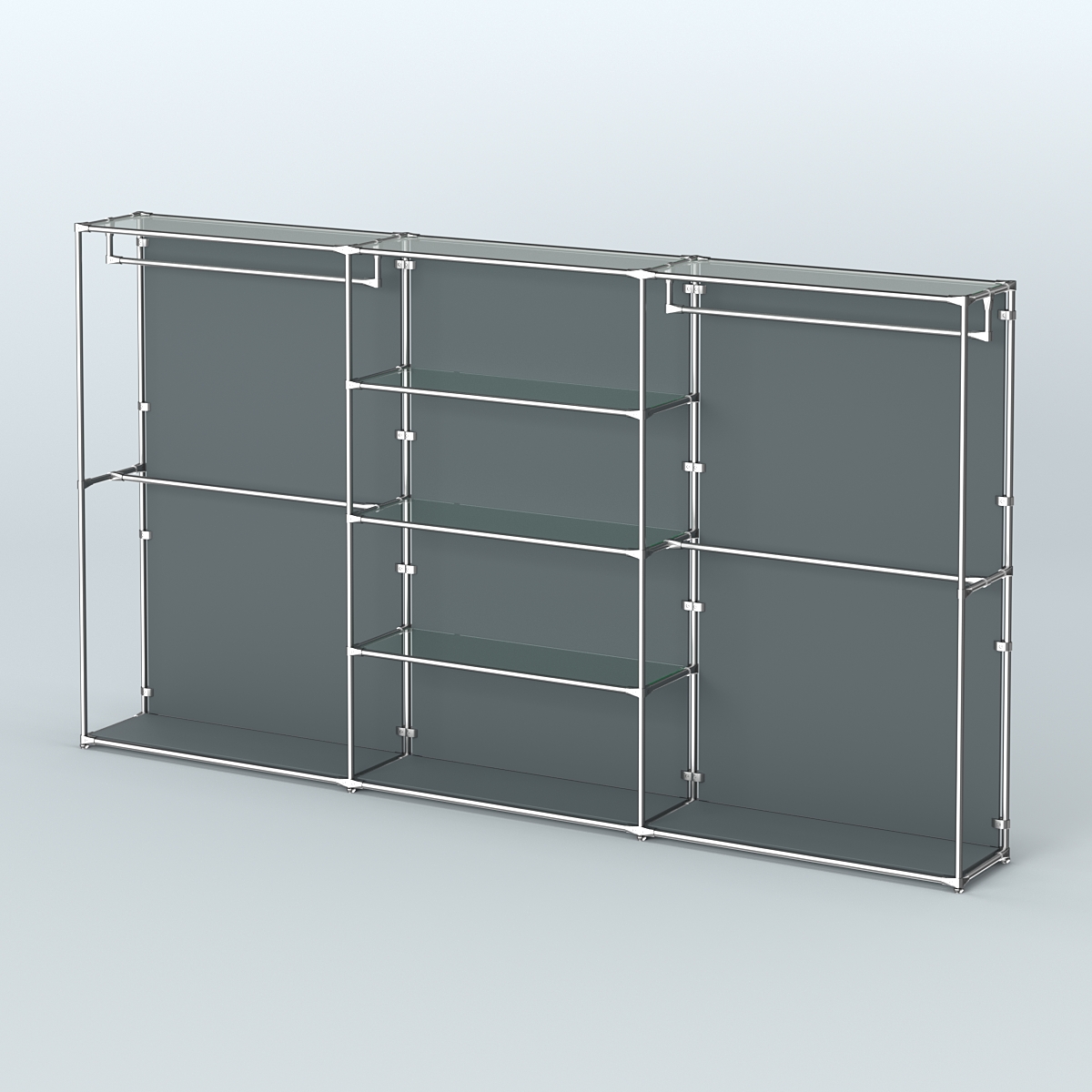 Торговая система ХРОМ (задняя стенка - ДСП) 3600 мм с прозрачными полками и поручнями №2 Темно-Серый