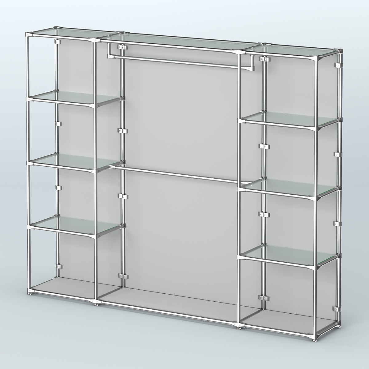 Торговая система ХРОМ (задняя стенка - ДСП) 2430 мм с прозрачными полками и поручнями №3 Серый