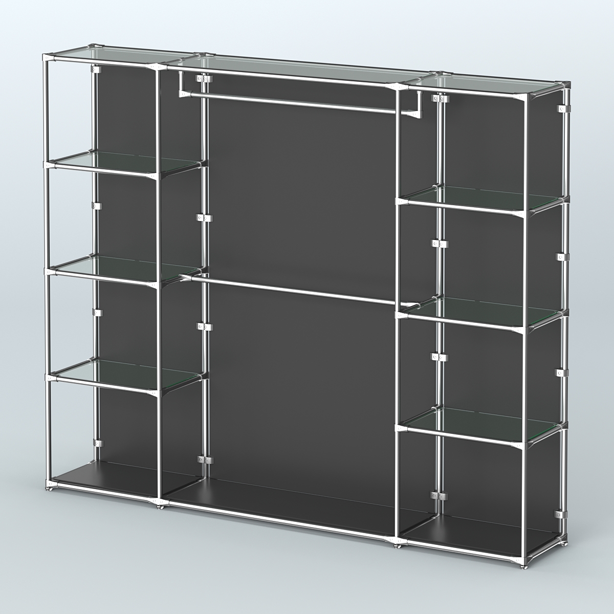 Торговая система ХРОМ (задняя стенка - ДСП) 2430 мм с прозрачными полками и поручнями №3 Черный