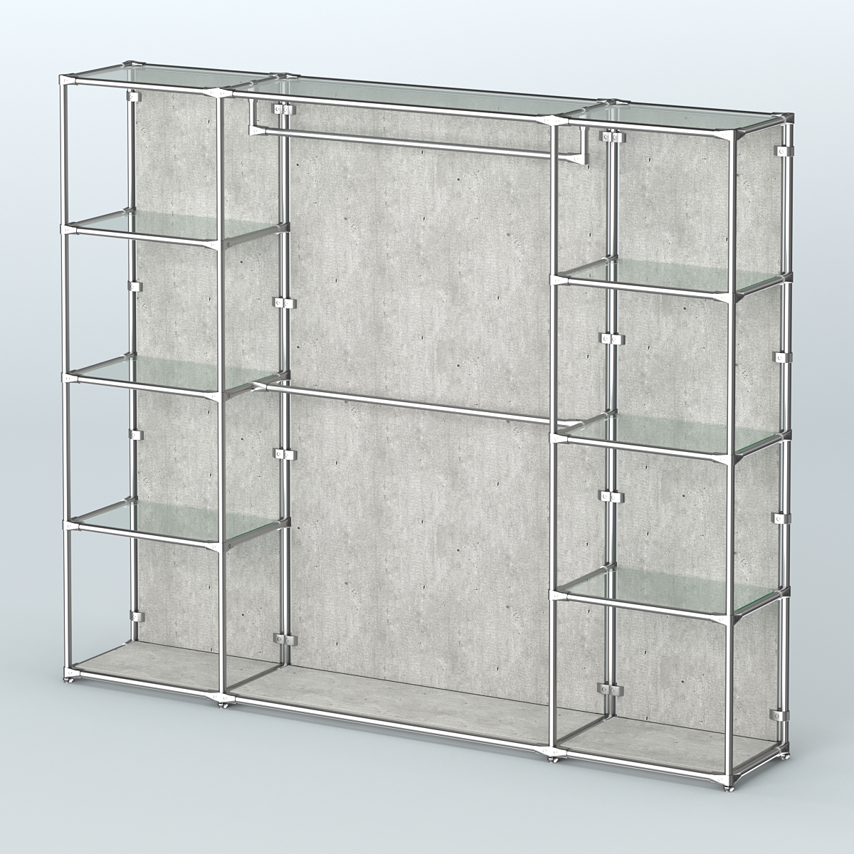 Торговая система ХРОМ (задняя стенка - ДСП) 2430 мм с прозрачными полками и поручнями №3 Метрополитан Грей