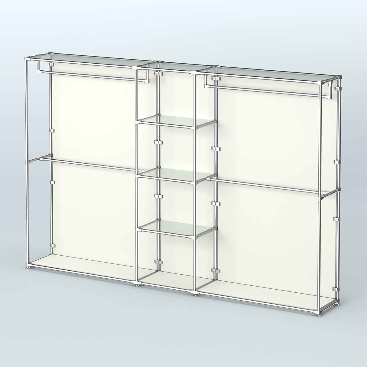 Торговая система ХРОМ (задняя стенка - ДСП) 3030 мм с прозрачными полками и поручнями №4 Белый