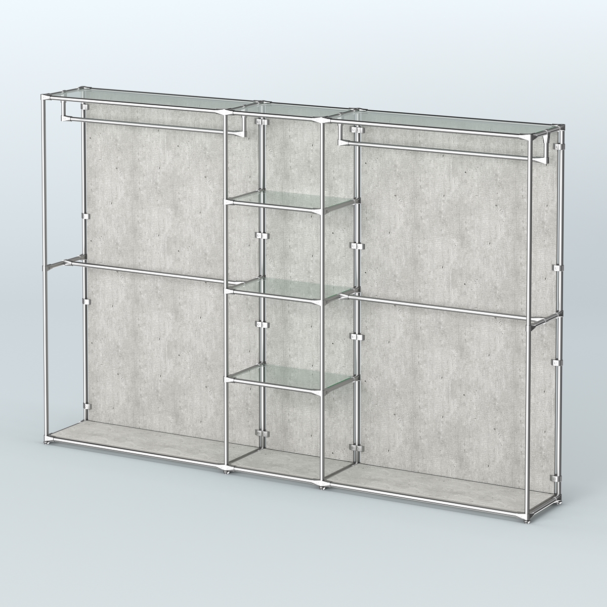 Торговая система ХРОМ (задняя стенка - ДСП) 3030 мм с прозрачными полками и поручнями №4 Метрополитан Грей