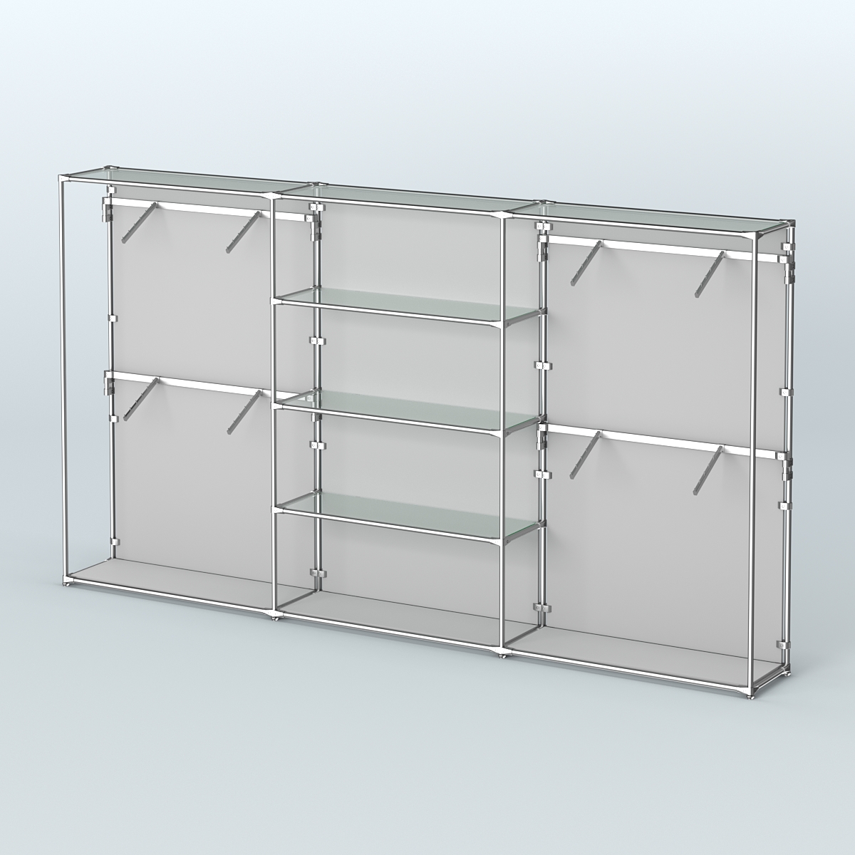 Торговая система ХРОМ (задняя стенка - ДСП) 3600 мм с прозрачными полками и поручнями №5 Серый