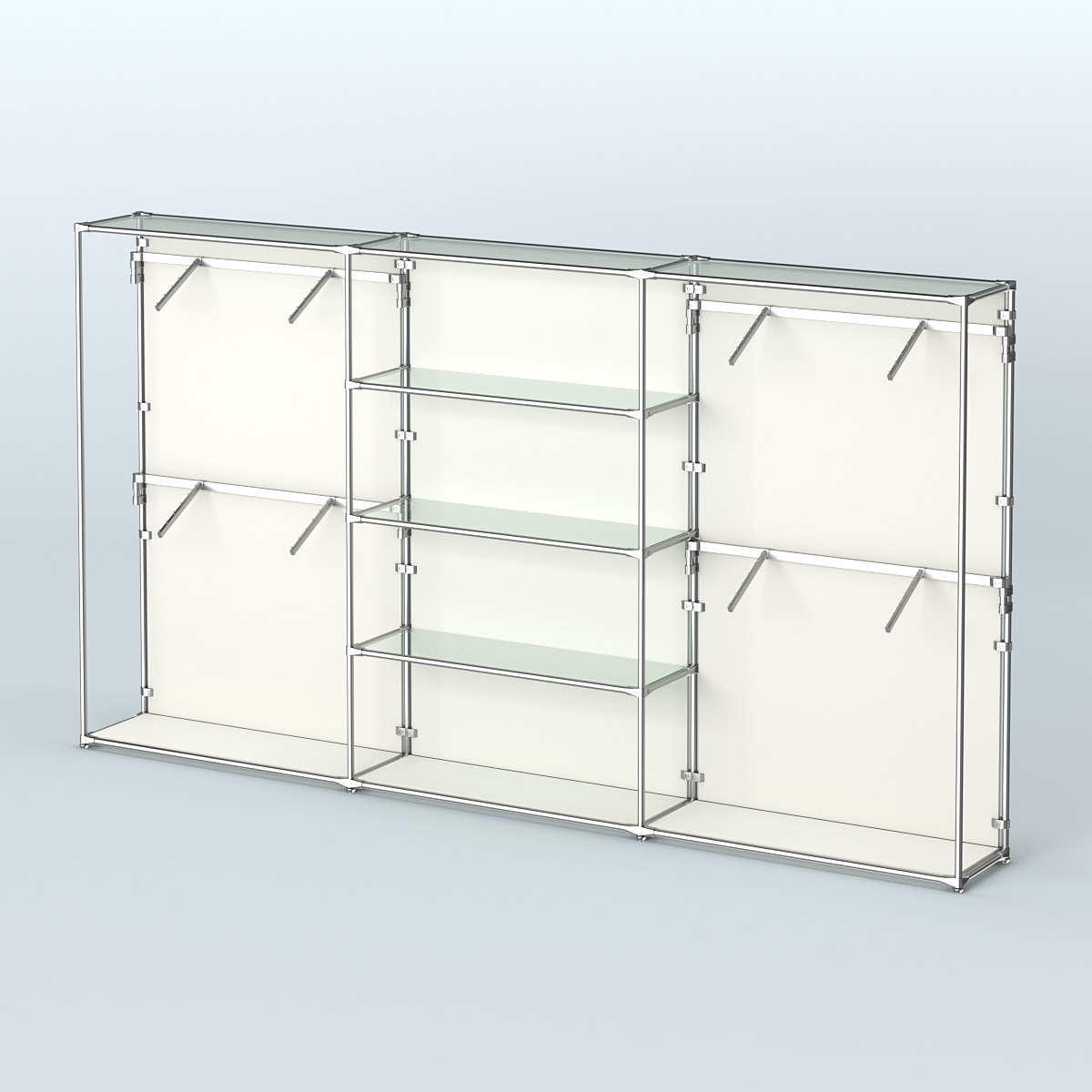 Торговая система ХРОМ (задняя стенка - ДСП) 3600 мм с прозрачными полками и поручнями №5 Белый