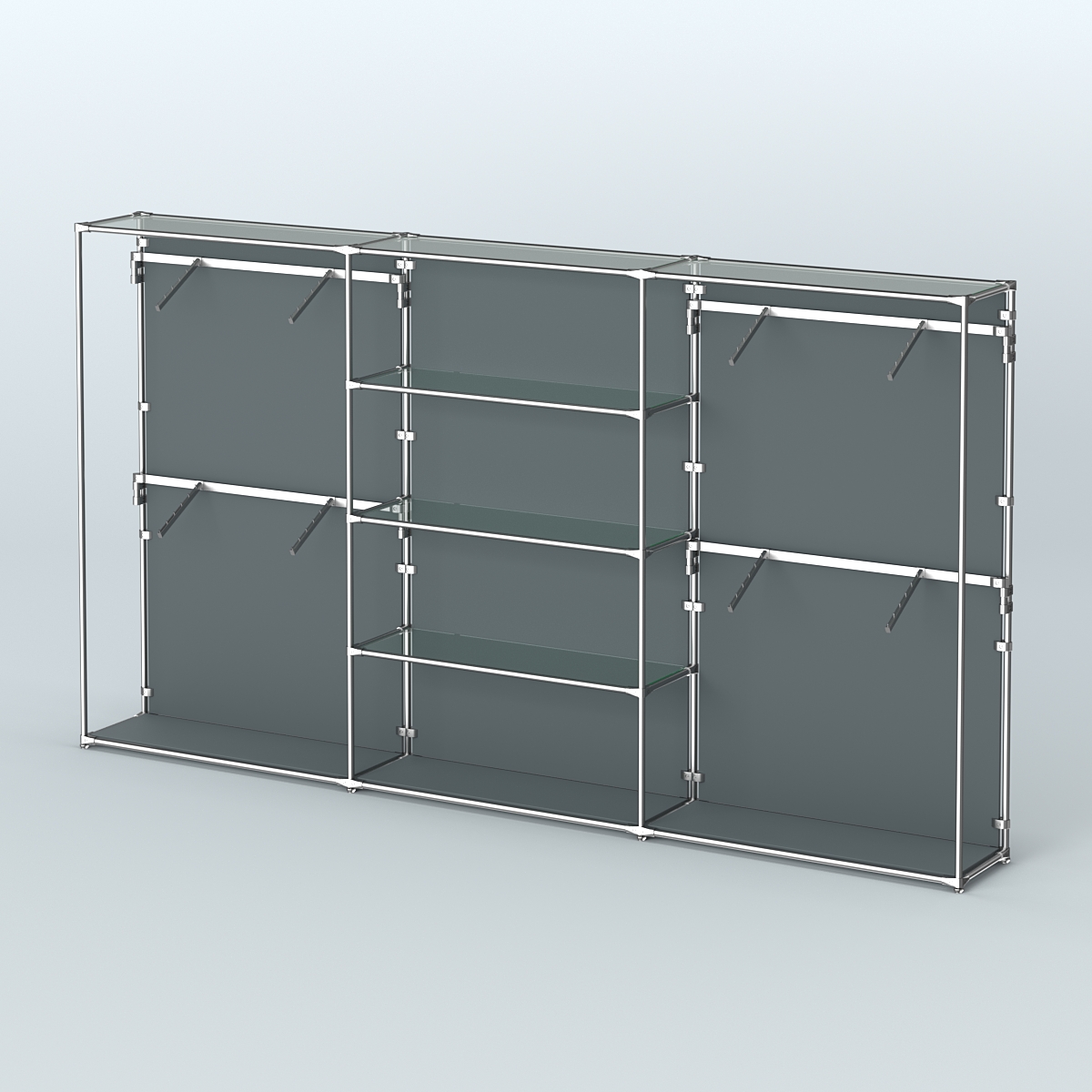 Торговая система ХРОМ (задняя стенка - ДСП) 3600 мм с прозрачными полками и поручнями №5 Темно-Серый