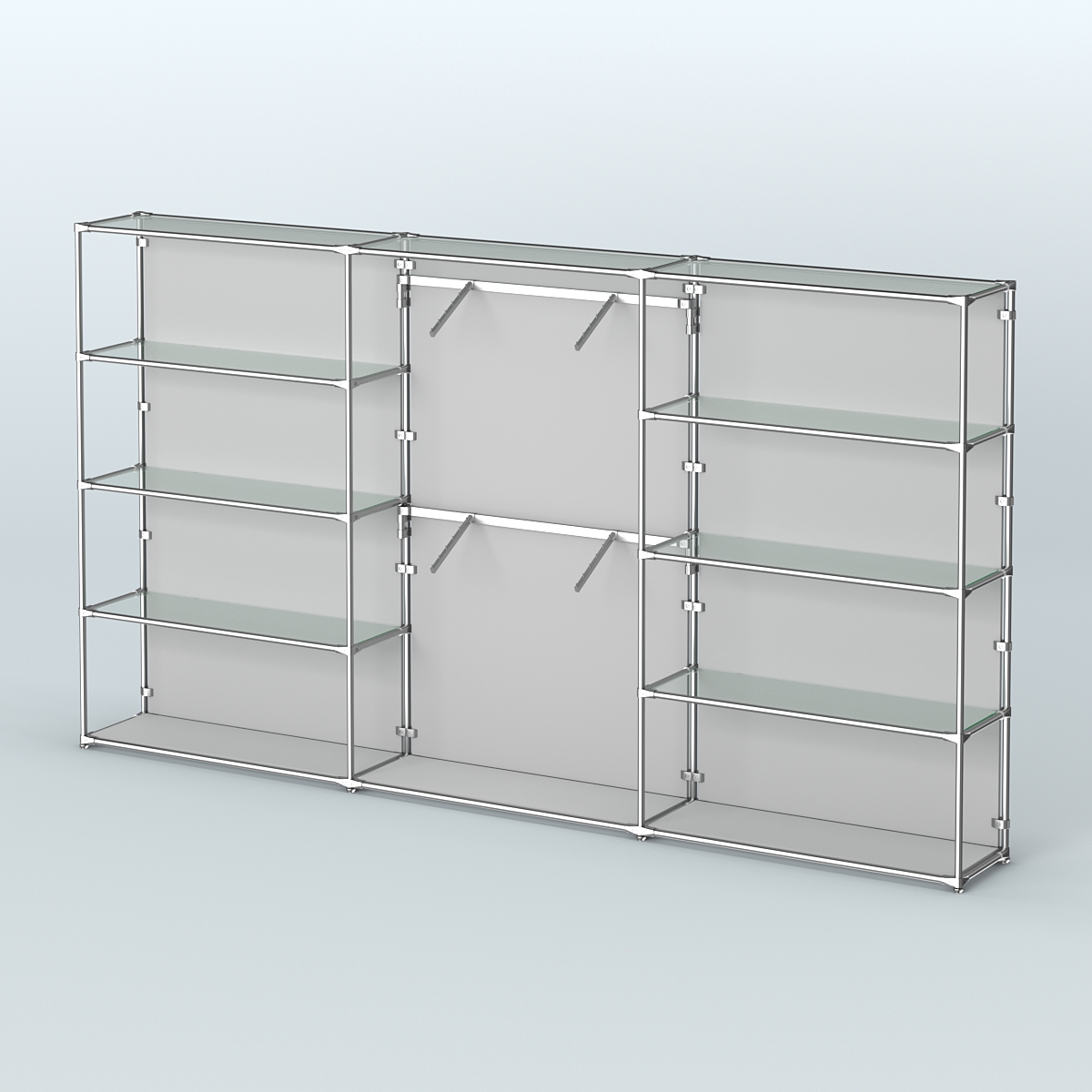 Торговая система ХРОМ (задняя стенка - ДСП) 3600 мм с прозрачными полками и поручнями №6 Серый