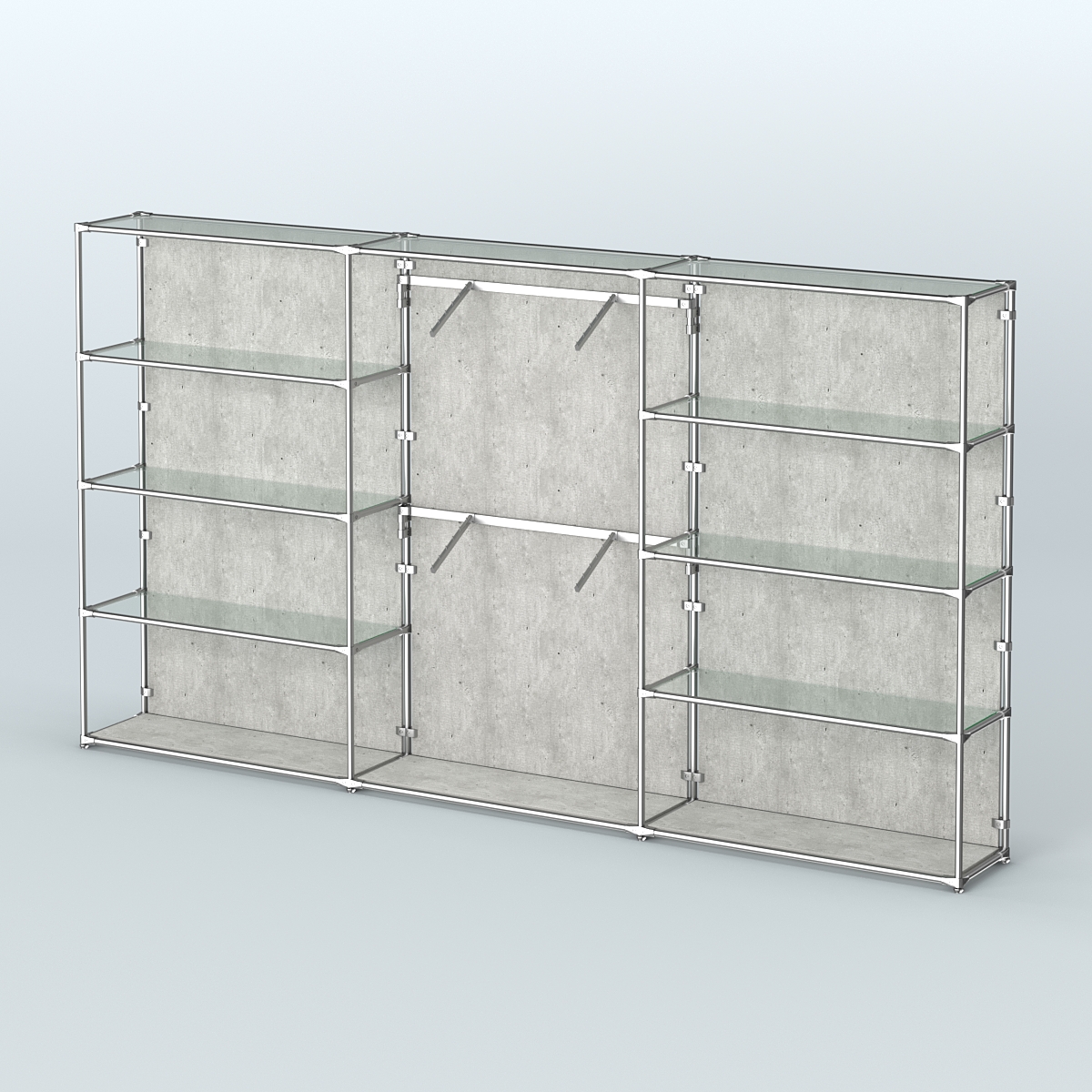 Торговая система ХРОМ (задняя стенка - ДСП) 3600 мм с прозрачными полками и поручнями №6 Метрополитан Грей