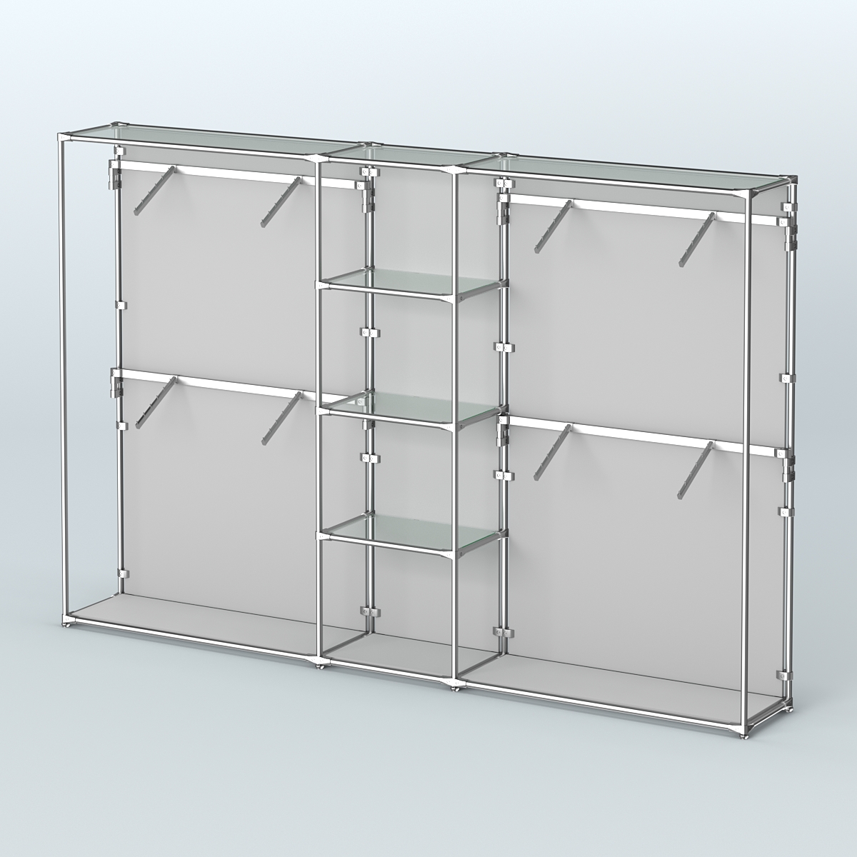 Торговая система ХРОМ (задняя стенка - ДСП) 3030 мм с прозрачными полками и поручнями №8 Серый