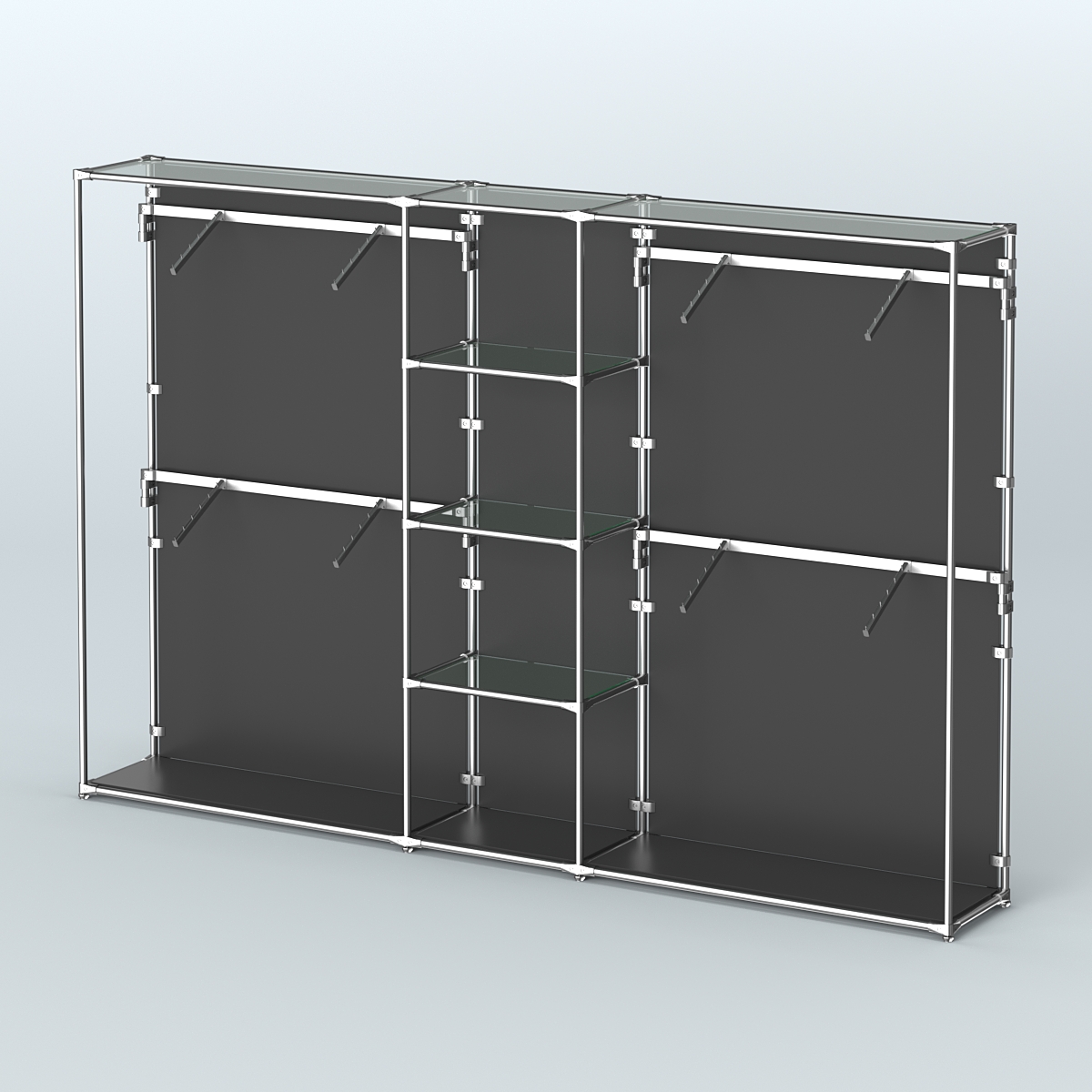 Торговая система ХРОМ (задняя стенка - ДСП) 3030 мм с прозрачными полками и поручнями №8 Черный