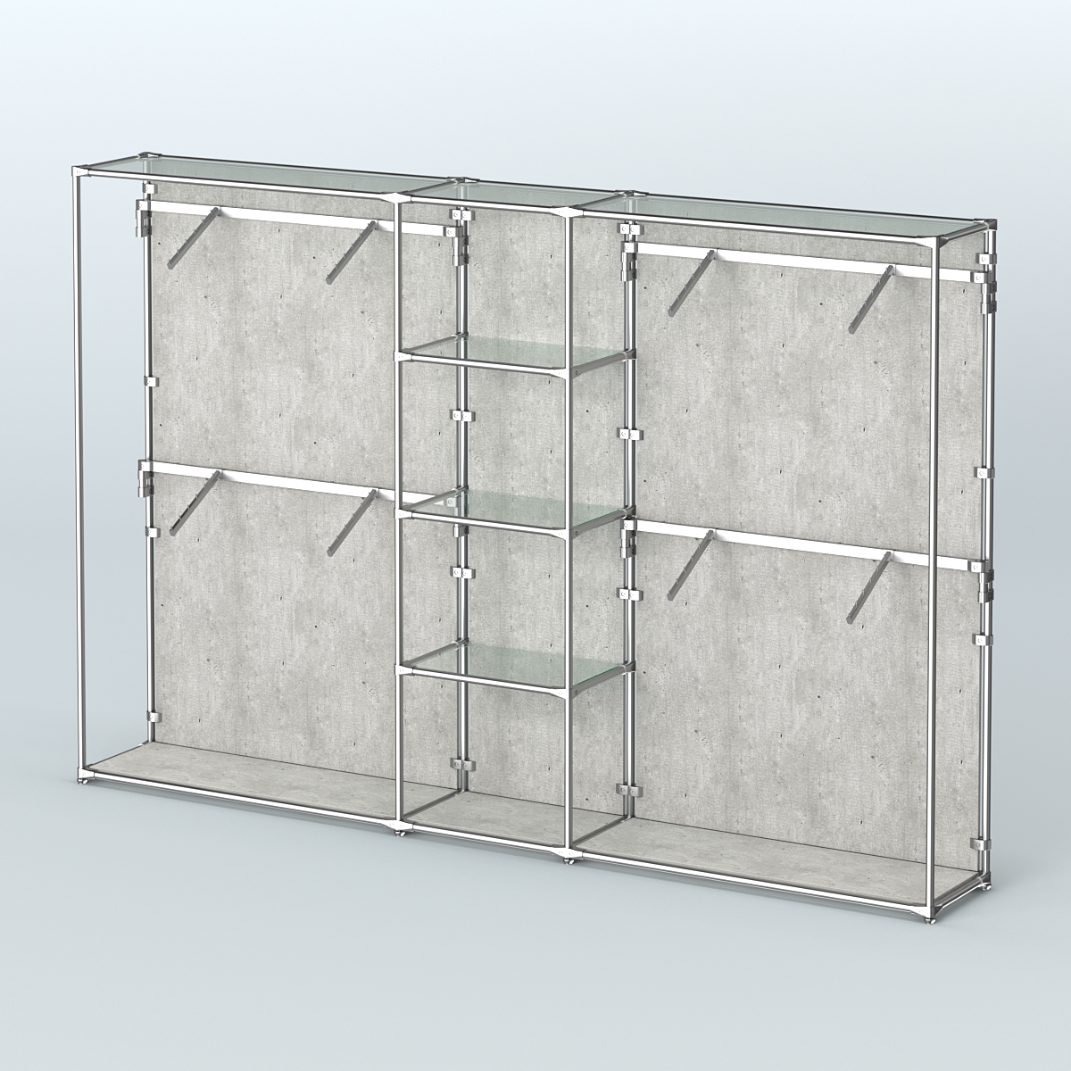 Торговая система ХРОМ (задняя стенка - ДСП) 3030 мм с прозрачными полками и поручнями №8 Метрополитан Грей