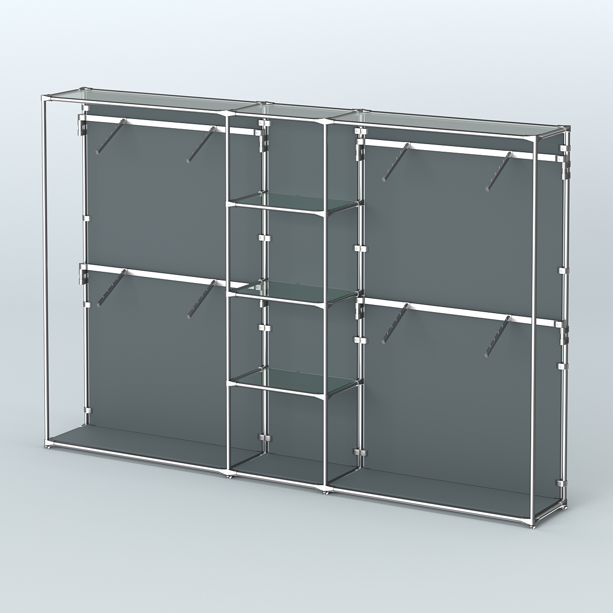 Торговая система ХРОМ (задняя стенка - ДСП) 3030 мм с прозрачными полками и поручнями №8 Темно-Серый