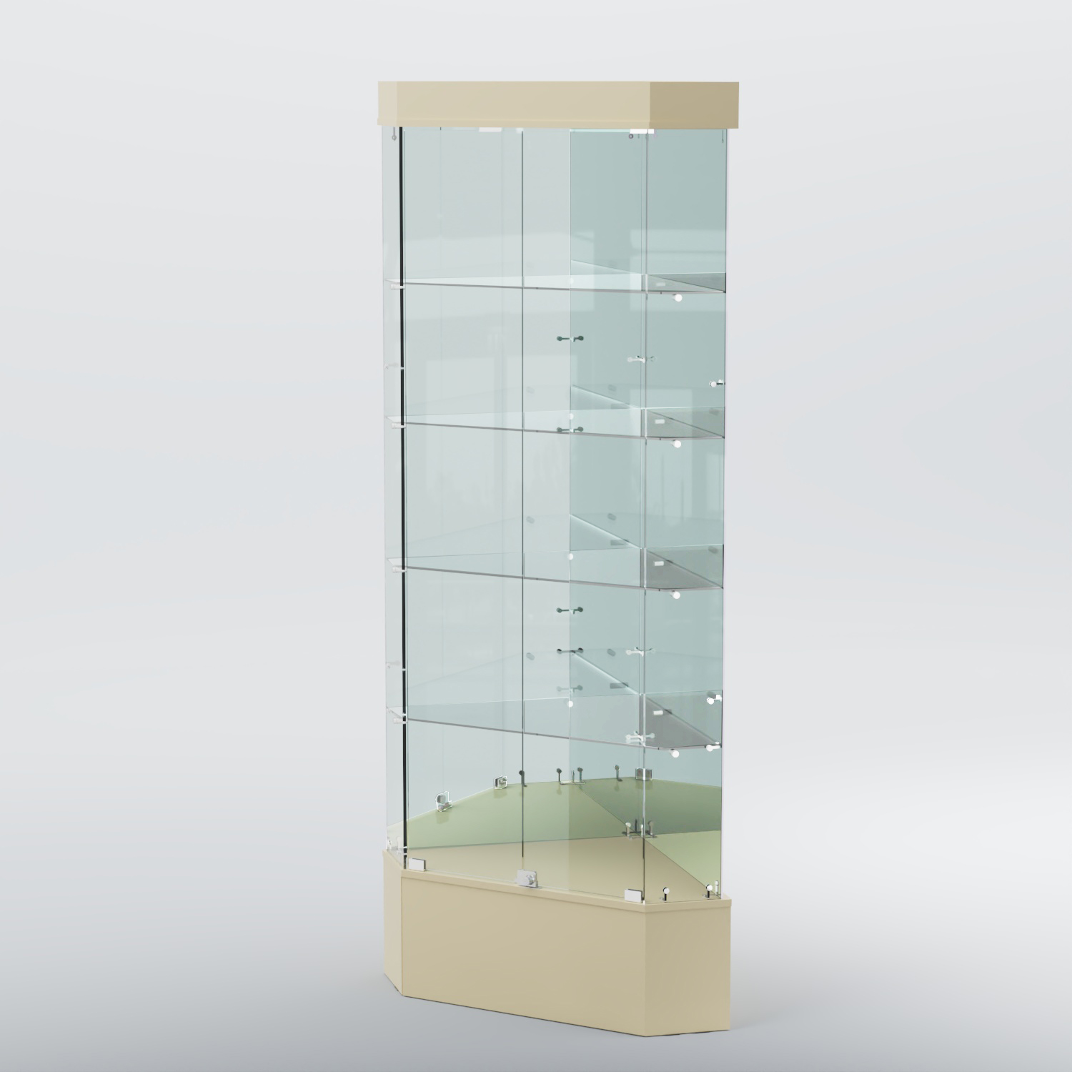 Витрина для музеев "Коллекция" №19 угловая с полками Крем Вайс