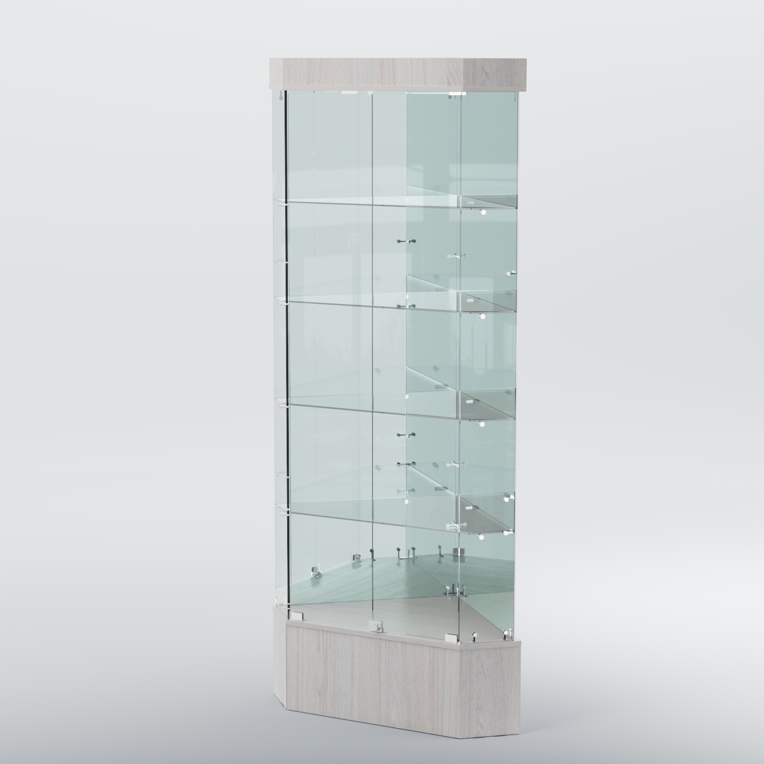 Витрина для музеев "Коллекция" №19 угловая с полками Ясень Анкор светлый