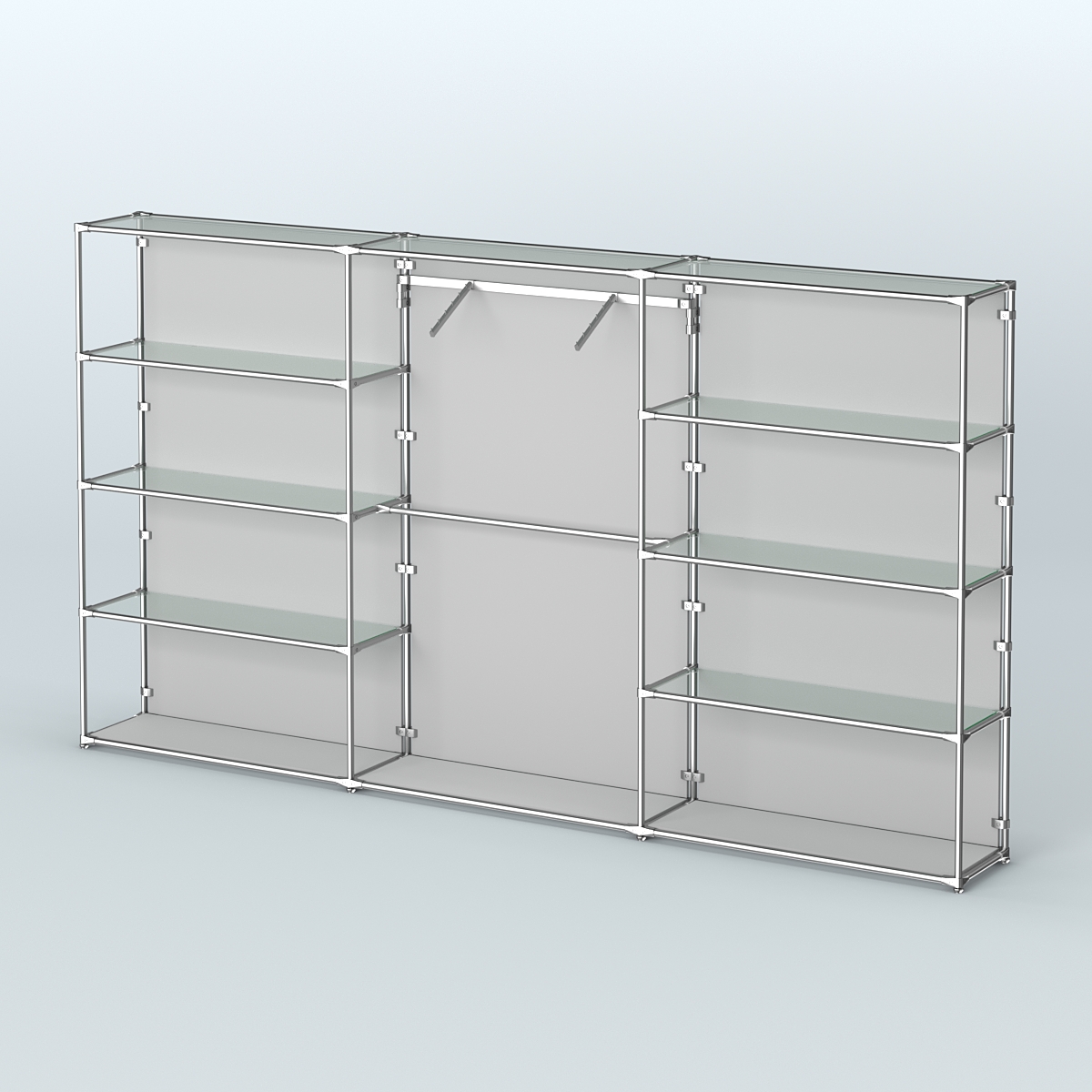 Торговая система ХРОМ (задняя стенка - ДСП) 3600 мм с прозрачными полками и поручнями №9 Серый