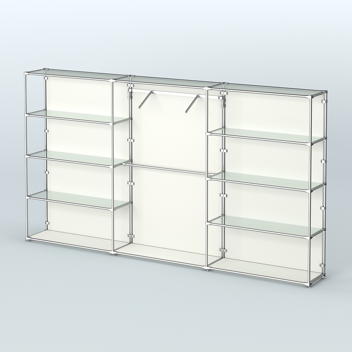 Торговая система ХРОМ (задняя стенка - ДСП) 3600 мм с прозрачными полками и поручнями №9 Белый