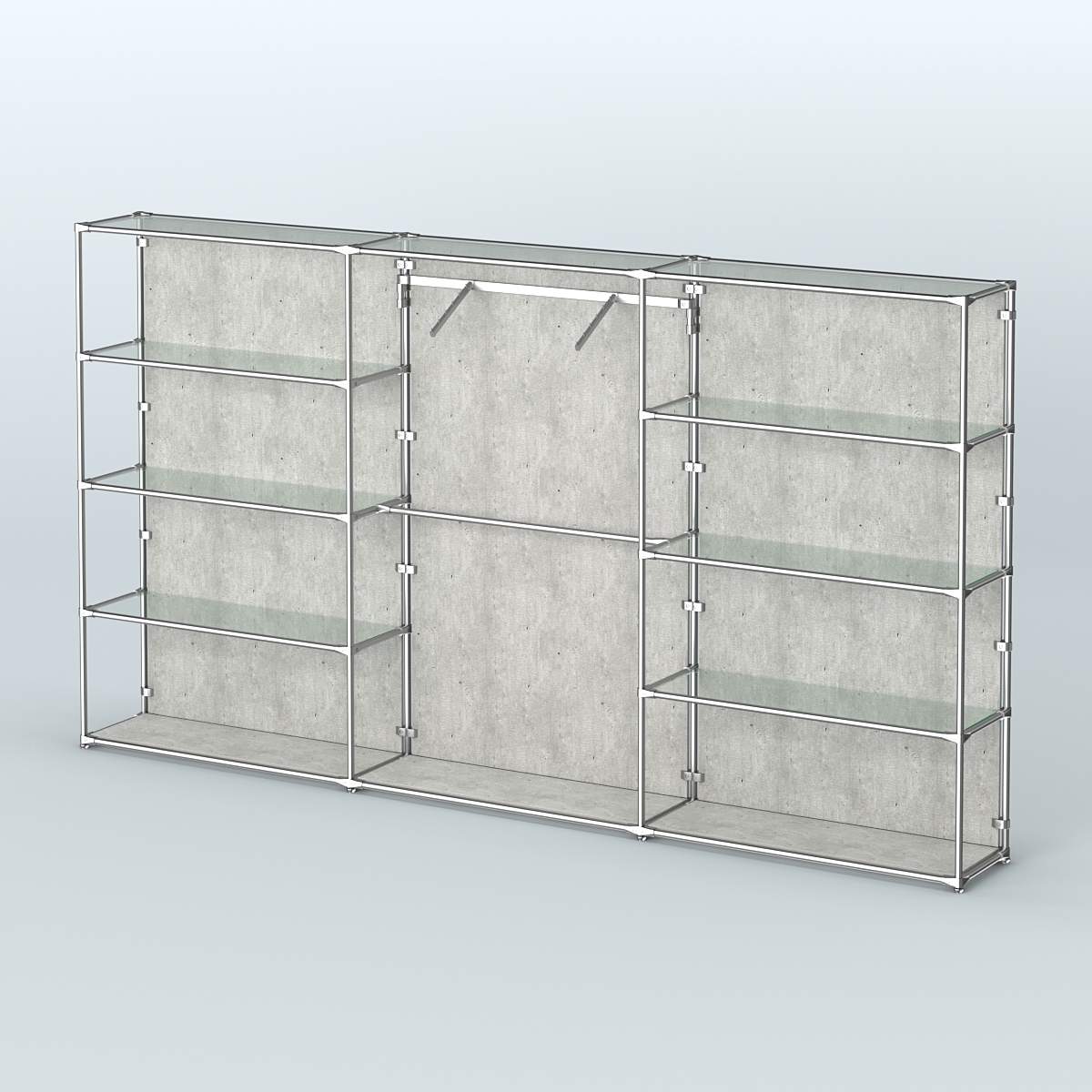 Торговая система ХРОМ (задняя стенка - ДСП) 3600 мм с прозрачными полками и поручнями №9 Метрополитан Грей