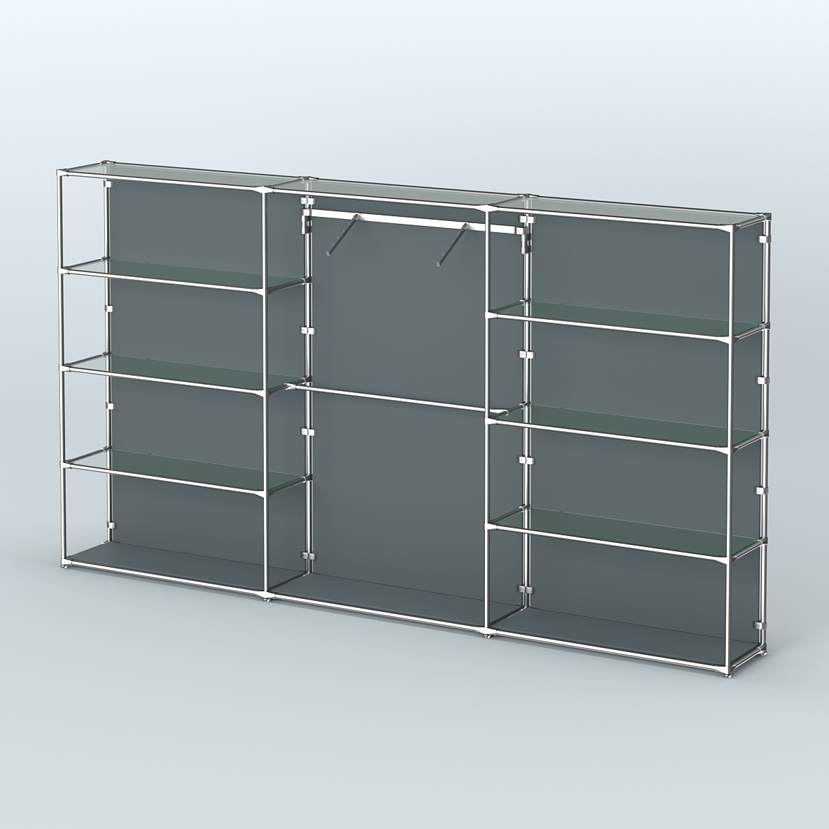 Торговая система ХРОМ (задняя стенка - ДСП) 3600 мм с прозрачными полками и поручнями №9 Темно-Серый